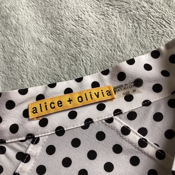 Alice + Olivia Polka Dot Elastic Waist Tab Sleeve Button Shirtdress Mod Retro M - Picture 3 of 13